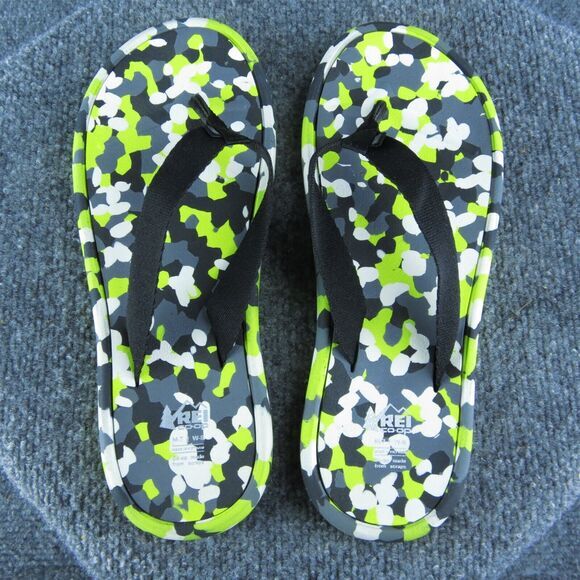 REI‎ Co-op Recycled Mens Size 7 Wide Strap Neon Pride Camo Flip Flops Sandals - Picture 6 of 10
